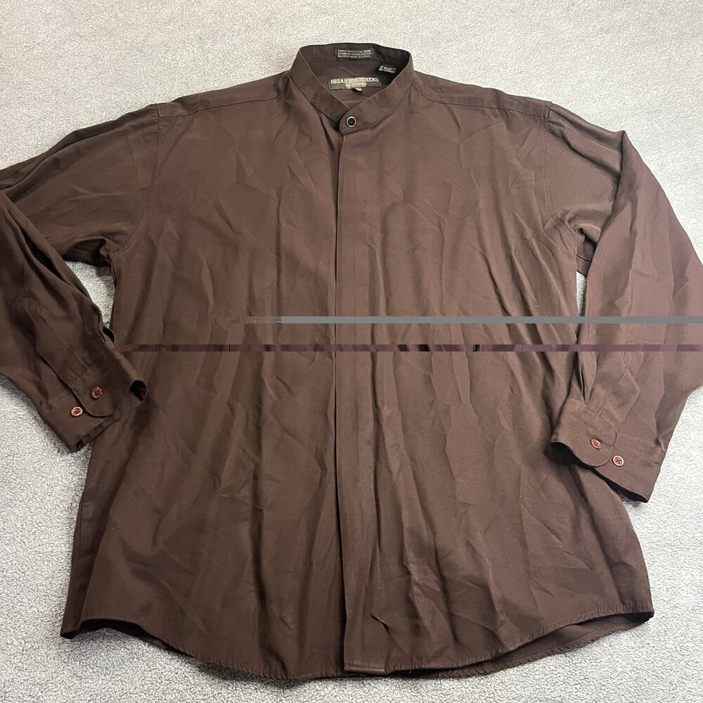 Vintage Brian Brothers Banded Collar Brown Button Down Shirt M 15-15.5 B345
